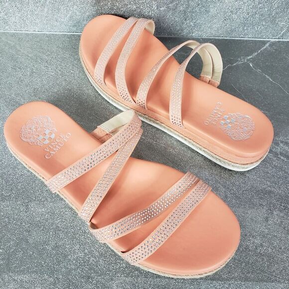 Vince Camuto Shoes Womens 8.5 M Pink Rhinestones Strappy Slide Sandals Rallsan - Picture 2 of 13